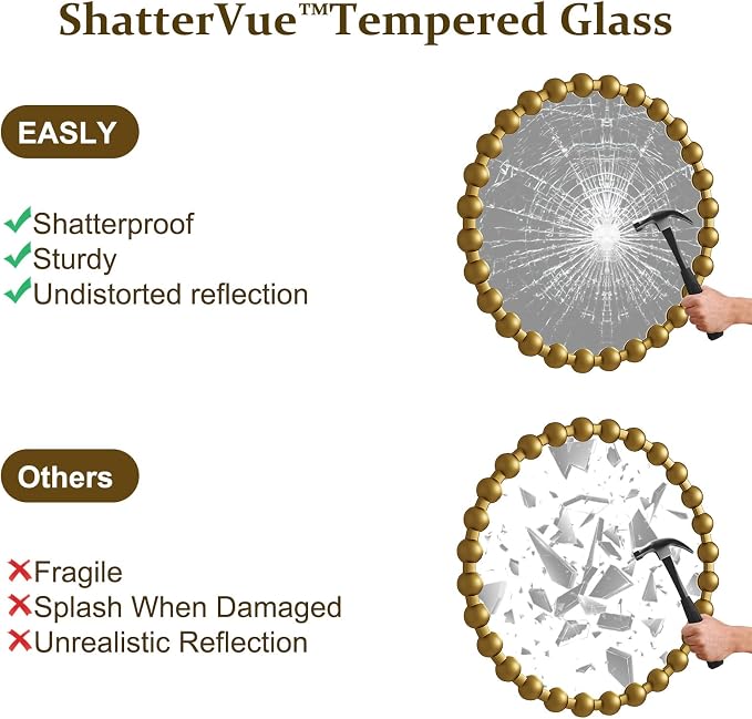 Easly Round Mirror for Wall, 28 Inch Gold Beaded Frame Decorative Vanity Mirror, Circle Bathroom Mirror with High-Definition Lense, Modern Wall Decor for Bathroom, Living Room, Bedroom, Entryway