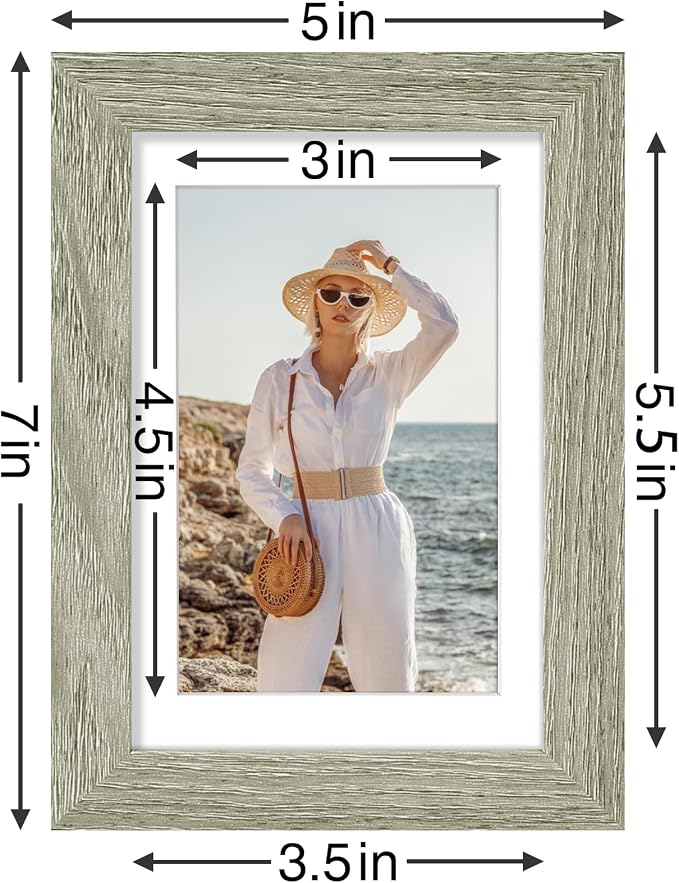 Vittanly 4x6 Picture Frames Set of 9 for Wall Mount or Tabletop, Driftwood | Display Pictures 3.5x5 with Mat or 4x6 without Mat, Small Photo Frames, Engineered Wood with Shatter Resistant Plexiglass