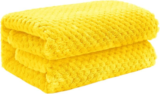 Exclusivo Mezcla Waffle Fleece Throw Blanket for Couch, Yellow | Lightweight Soft Blanket for Sofa, Bed, Living Room, Plush Fluffy Throw for Home Decor, Travel, All Season, 40x50 Inches
