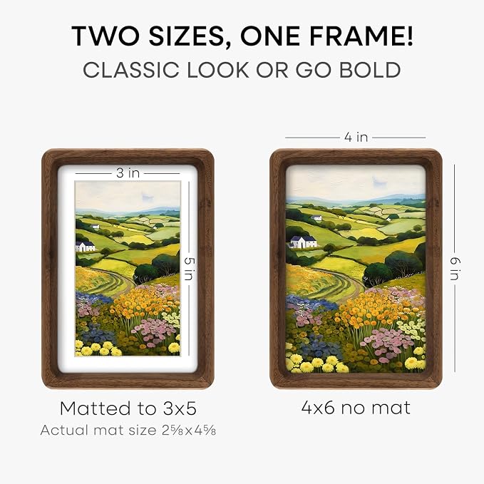 Homeforia 4x6 Mortise&Tenon Walnut Picture Frame, 3x5 Mat, Glass