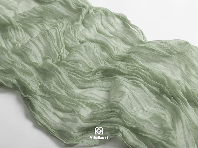 Vitalizart Cheesecloth Table Runner Sage Green 10ft Gauze Boho Rustic | 120 Inches Long Soft Durable Cheese Cloth Table Runner for Wedding Baby Shower Fall Thanskgiving Decoration