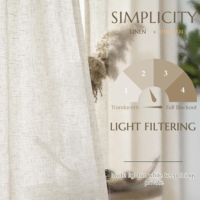 jinchan Linen Curtains for Living Room Bedroom Light Filtering Semi Sheer Curtains Boho Farmhouse French Country Cottage Core Decor Window Drapes Back Tab 90 Inch Length Tassel Beige