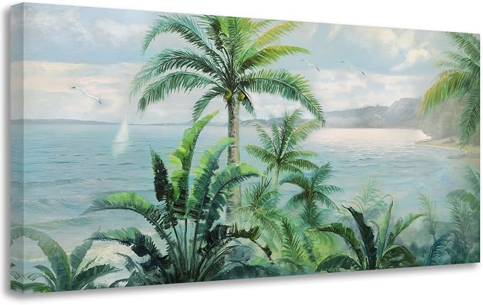 Anolyfi Palm Tree Green Tropical Canvas Wall Art for Living Room 48"x24" | Hand-painted Textured, HD Print, Waterproof Canvas, Easy to Hang, Durable and Colorfast, Suitable for Bedroom Home Decor