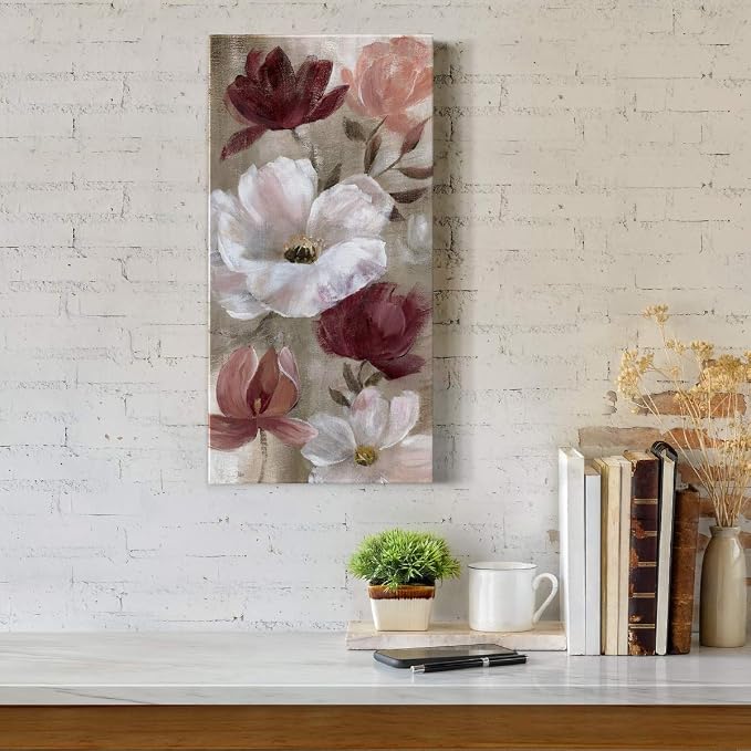 Renditions Gallery Canvas Flower Wall Art Home Paintings & Prints Colorful Rose Garden Glam Modern Romantic Botanical Artwork Decorations for Bedroom Office Kitchen - 8"x16" LT43