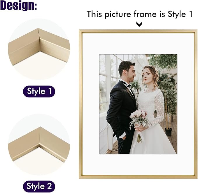 Golden State Art 7 Pack Aluminum Frames, Includes 5x7 8x10 11x11, Gold | Shatter-resistant Glass, Assorted Sizes: One 11x14, Two 8x10, Four 5x7, Horizontal/Vertical Wall Mount & Tabletop Display