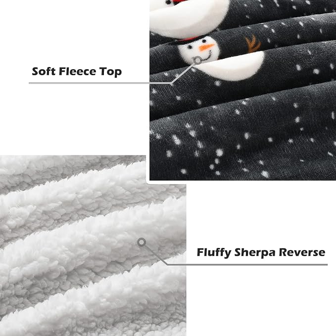 Catalonia Snowman Blanket, Holiday Theme Sherpa Fleece Throw, Blanket for Couch and Bed, Christmas Blanket | Super Soft, Comfy, Cozy, Fluffy, Warm | 60x80 inch, Grey