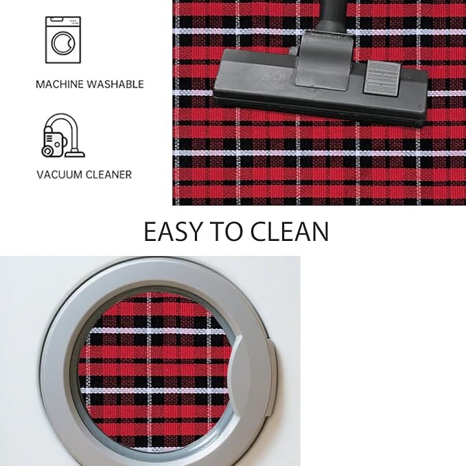 USTIDE Red Black White Plaid Rug 28" x 43" Cotton Front Door Porch Entryway Christmas New Year Holiday Outdoor Decor Mat