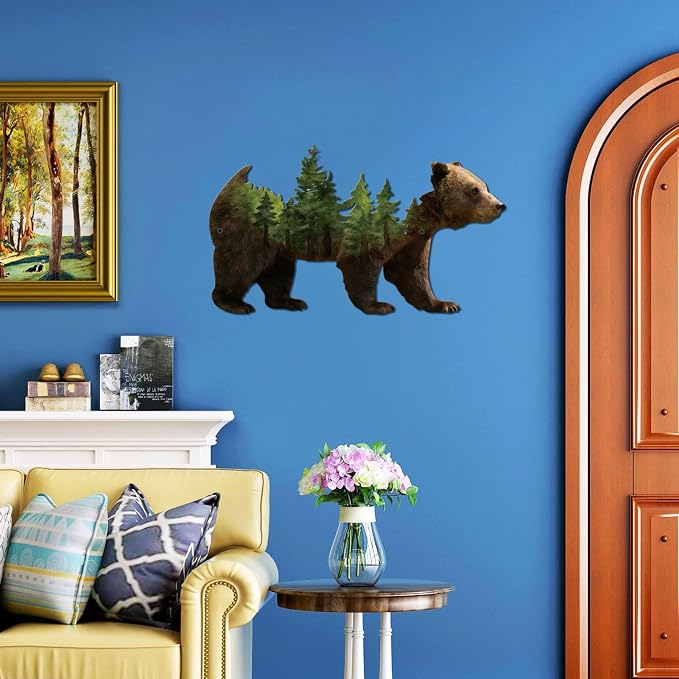 Resama Metal Wall Art Forest Modern Pine Tree Animal Bear Rustic Art Decor | Wilderness Decoration Mountain Ornaments for Living Room Bedroom Indoor and Outdoor Supplies(Colorful)