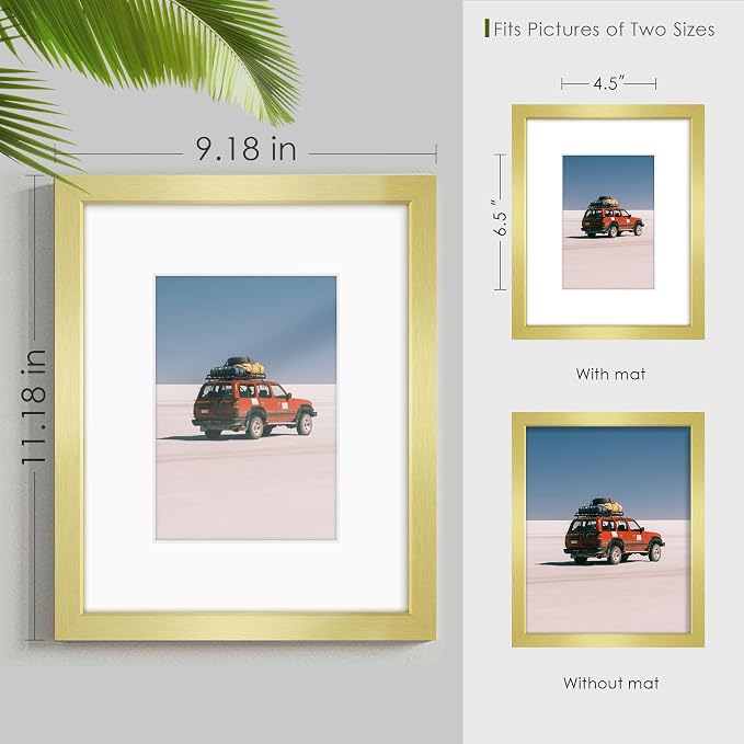 8x10 Picture Frame Sef of 10, Display Pictures 5x7 with Mat or 8 x 10 Without Mat, Photo Frame Collage for Wall Gallery Decor, Hanging or Tabletop Display, Gold