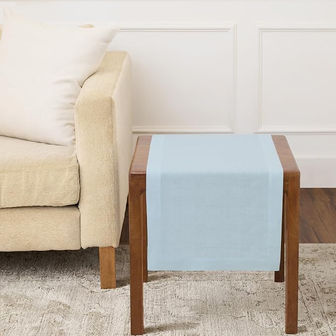 Solino Home 100% Pure Linen Table Runner Ice Water Woven, Fete 14 x 36 in | brings a tailored look to family meals and hosting, European flax fibres, effortlessly elegant, Ice Water, OEKO-TEX Certified