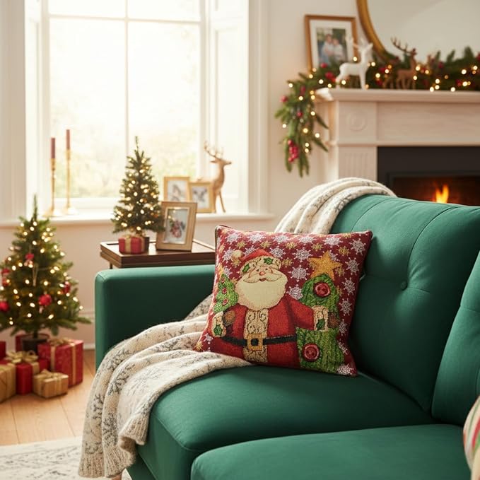 Tache Christmas Red Santa Throw Pillow Cover 1 Piece 16" X 16" Festive Tapestry Cute Santa Claus is Coming to Town Cushion Throw Pillow Cover