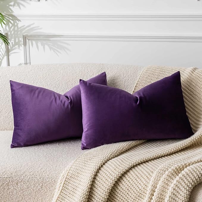 12x20 Lumbar Velvet Throw Pillow Covers Set of 2 for Couch Sofa Bed,Purple