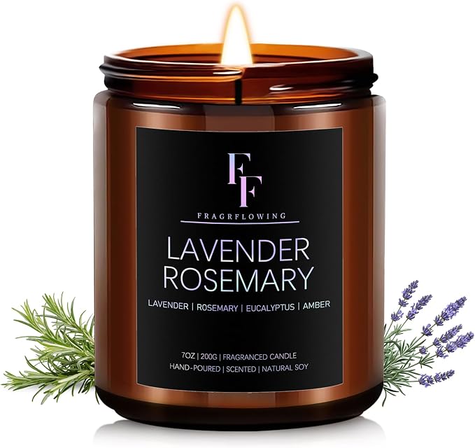 Lavender Rosemary Candle, Scented Candle for Home Soy Wax Candle, Aromatherapy Candle Gift for Women Men, 7oz