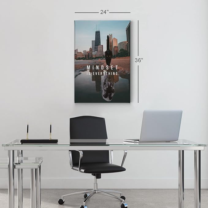 Smile Art Design Mindset is Everyting Black Cat and Panther Motivational Wall Art Canvas Print Inspirational Entrepreneur Quote Office Living Room Decor Gift Ready to Hang 17x11