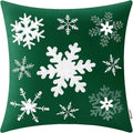 BRAWARM Christmas Pillow Cover 20 X 20 Inches, Christmas Green Snowflake Embroidered Pillow Cover, Soft Velvet Decorative Throw Pillow for Couch Bed Sofa Living Room Home