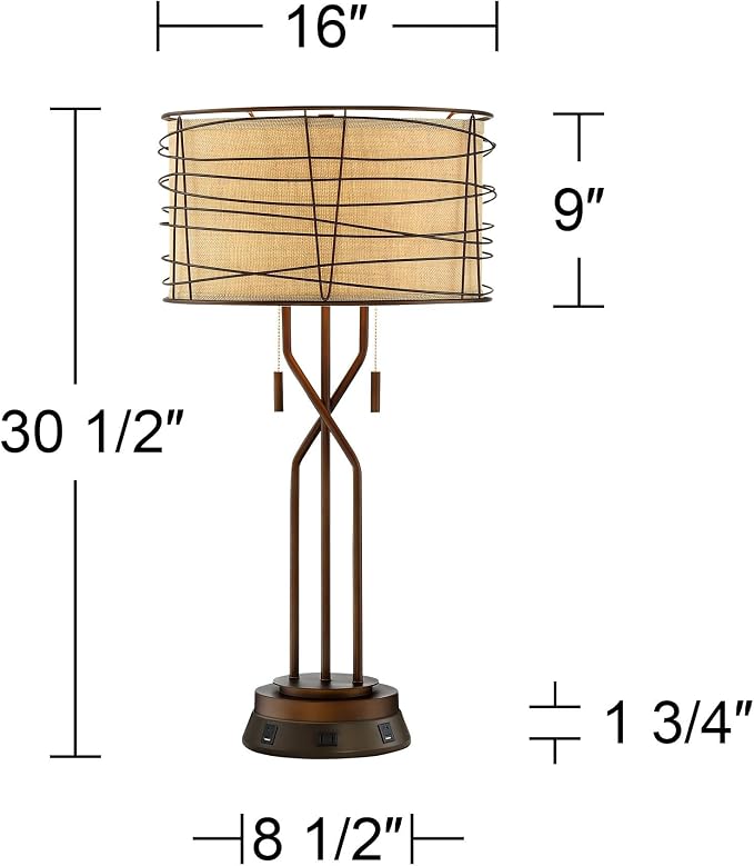 Marlowe 28.75" Tall Table Lamp Bronze Brown Metal USB Workstation Base