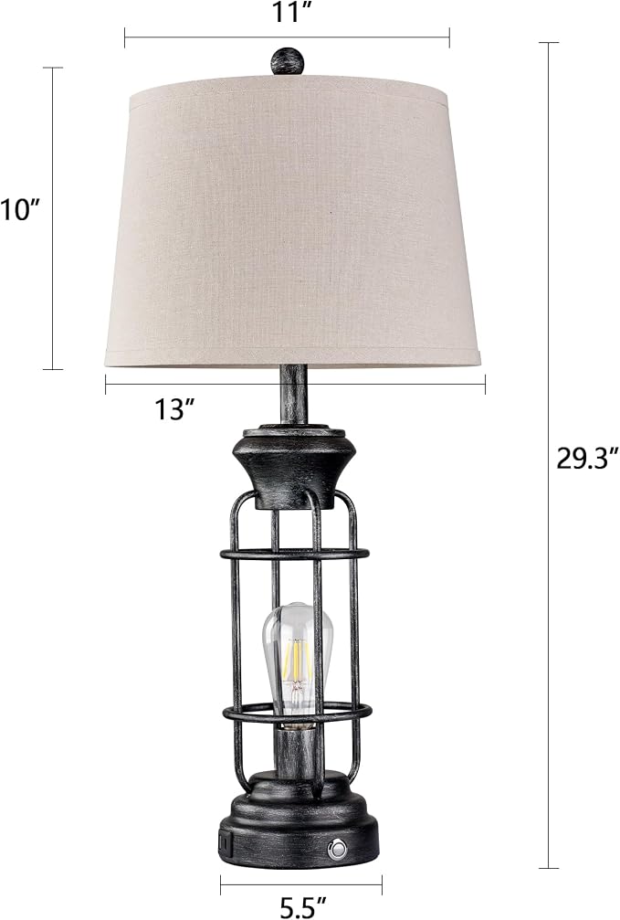 Reaketon 28" Table Lamp for Living Room with USB Charging Ports, Tall Table Lamp Set of 2,3-Way Dimmable Lamps for Bedroom, Bedside Lamp for End Tables, Industrial Nighstand Lamps,Bulbs Included