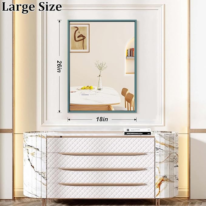 AAZZKANG Metal Wall Mirror with Frame Rectangular Large 26"x18" Decorative Bedroom Bathroom Hanging Mirror Home Wall Decor