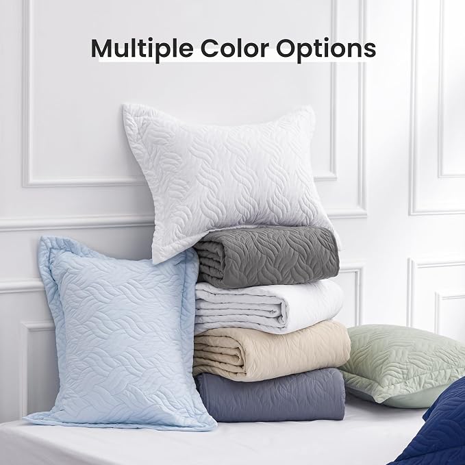 Love's cabin Twin Quilt Set White Bedspreads - Soft Bed Summer Lightweight Bedspread Comforter - Modern Style Wave Pattern Coverlet for All Season - 2 Pieces (1 Quilt, 1 Pillow Sham)