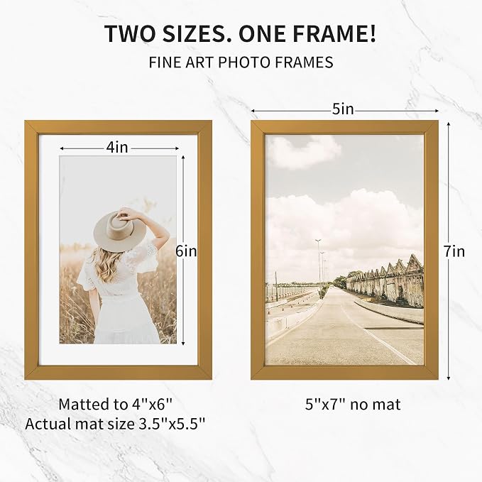 Fun Memories 5x7 Metal Picture Frame - 5 x 7 Metal Photo Frames with 4x6 Removable Mat- Ideal for Wall or Tabletop Display - Wall Hook Hanging Hardware Included (Bronze, 1 Pack)