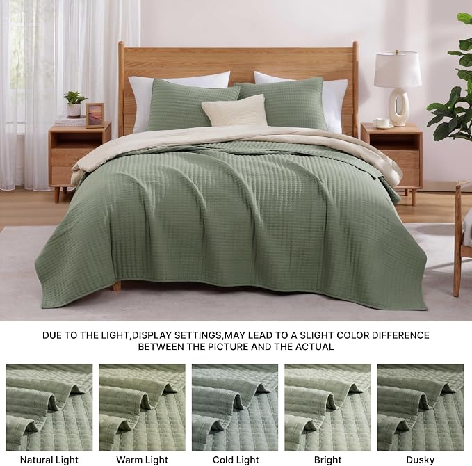Twin Quilt-Lightweight Bedspreads Sage Green Twin Quilt Bedding Set | Soft Coverlet with Pillow Sham for All Seasons, Suitable for Bed & Couch, 2 Pieces, 66"x92"