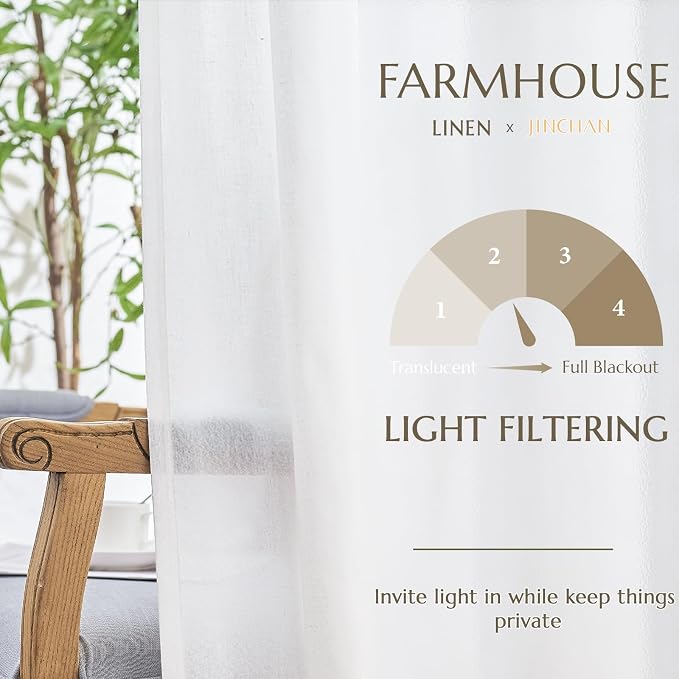 jinchan Soft Linen Curtains Set 2 Panels, Off White Curtains 72 Inch Length, Farmhouse Light Filtering Drapes for Living Room Bedroom, Sheer White Drapes Back Tab Top (W50 x L72, Off White)