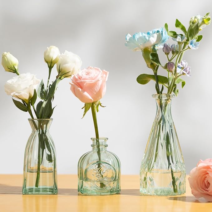 Sage Green Glass Bud Vases Set of 10, Wedding Table Centerpiece | Set of 10 Sage Green Vintage Glass Bud Vases, Boho Wedding Aesthetic, Pairs with White, Cream & Eucalyptus Arrangements