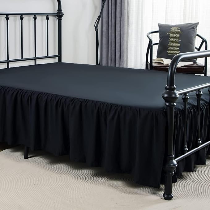 Bed Skirt King Size Ruffled Bed Skirt with Split Corners | 16 Inch Drop Dust Ruffle Bed Skirt with Platform - Black - Wrinkle Free, Fade & Shrink Resistant