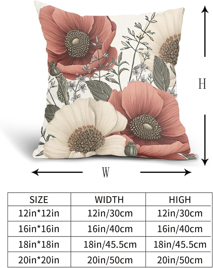 Vintage Flower Pillow Covers 20x20 Inch Rustic Floral Botanical Pattern Throw Pillow Covers Set of 2 Farmhouse Pillowcases Cotton Linen Cushion Covers for Couch Bed Sofa Chair Indoor Outdoor Decor