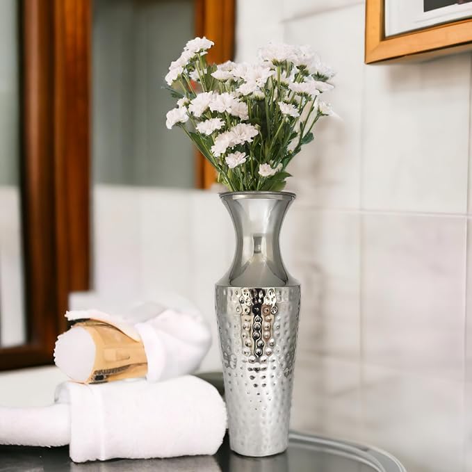 Hosley 18 Inch High Silver Color Metal Floor Vase. Ideal for Dried Flowers Gift for Floral Arrangements Wedding Home Spa Votive Candle Gardens P9