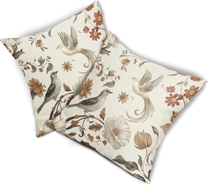 Kawani Vintage Floral Pillow Covers 22x22 Inch Set of 2 Cream Chinoiserie Flower and Bird Outdoor Decorative Throw Pillows Retro Rustic Pillowcases Farmhouse Cushion Covers for Couch Home Decor