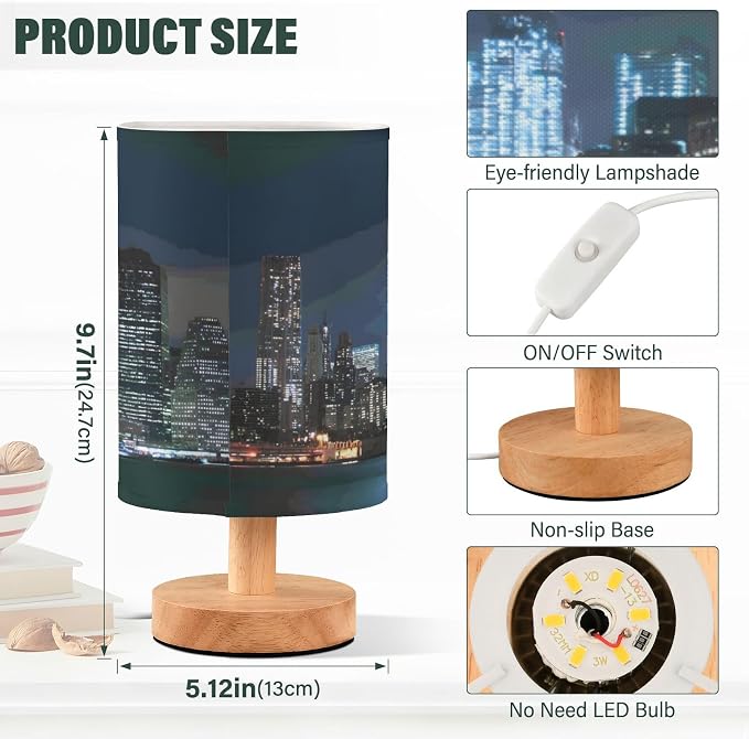 ALAZA Manhattan Statue Of Liberty New York City Decor Bedside Table Lamp with USB Port for Bedroom Nightstand Office Desk LED Bulb Included