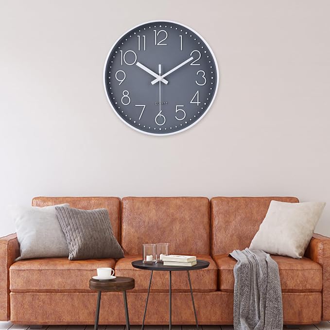 jomparis 16 Inch Gray Large Wall Clock Silent Modern Elegant Decor | Living Room Office Kitchen Dining Room