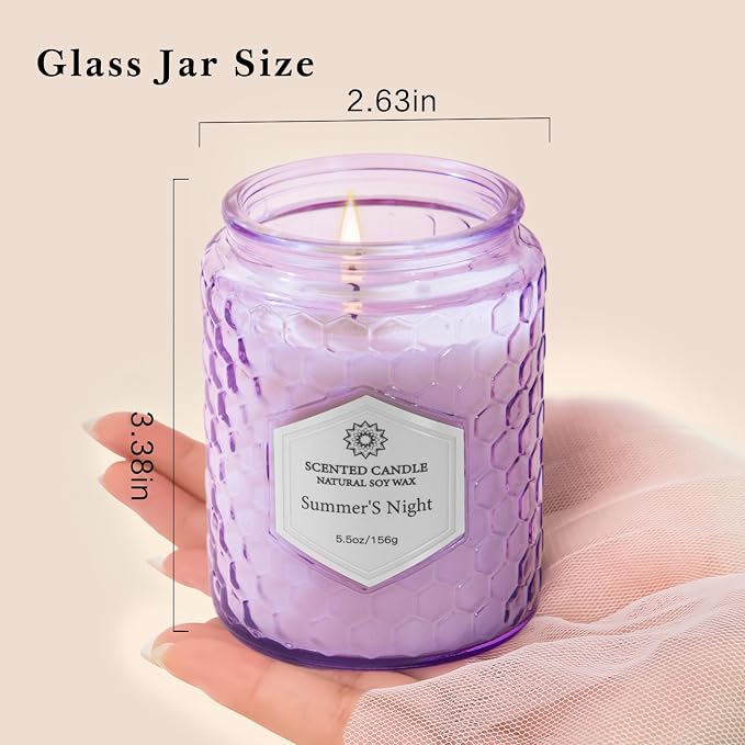 Candles for Home Scented, Purple Jar, 6 Pack | Natural Soy Wax, Cotton Wick, 33Oz, 240 Hrs Burning Time, Reusable Décor, Aromatherapy Gift Set for Women Home & Office