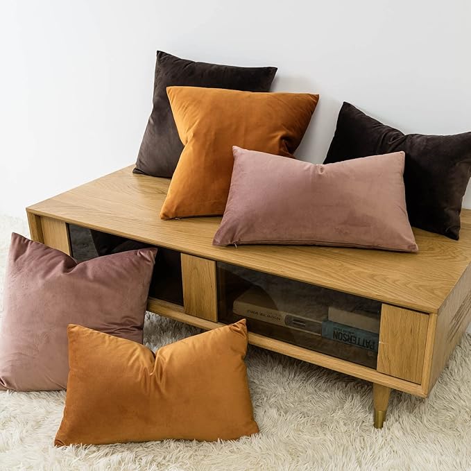 JUSPURBET Decorative Velvet Throw Pillow Covers 20x20 Set of 2,Rust