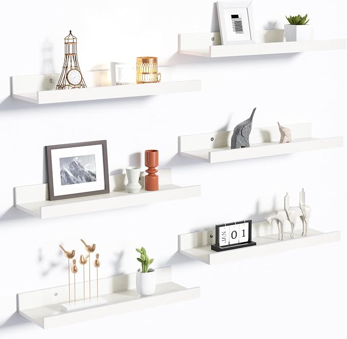 upsimples Floating Shelves for Wall Decor and Storage, White, 6Pcs 15.7''