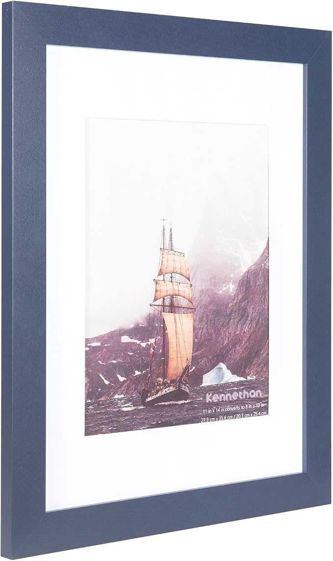 ennethan 11x14 Picture Frame Navy Blue 2 Pcs in 1 set Wooden Frame can Display 8x10 Picture with Mat for home decoration,holiday gift