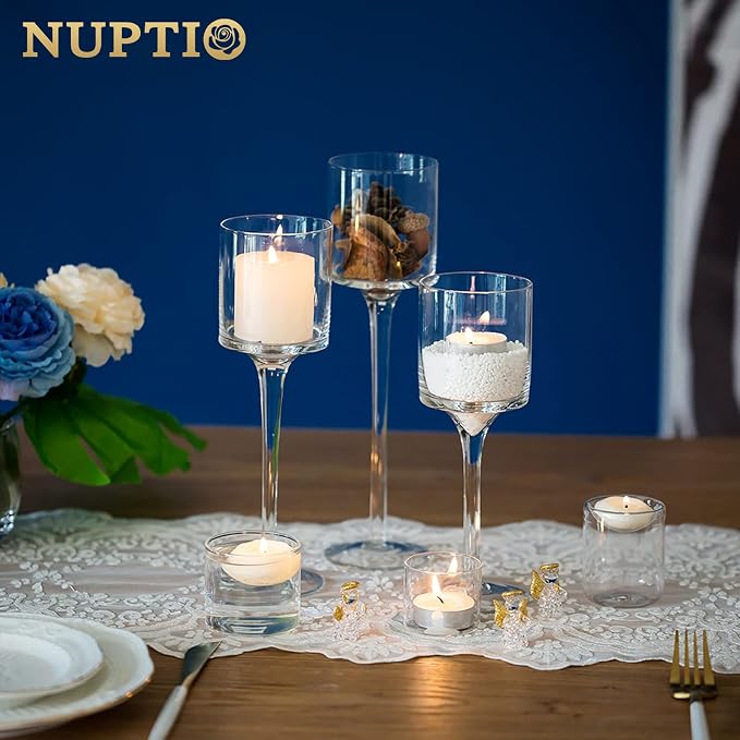 NUPTIO Glass Candle Holders, Set of 30 Stemmed Holders for Floating Candles