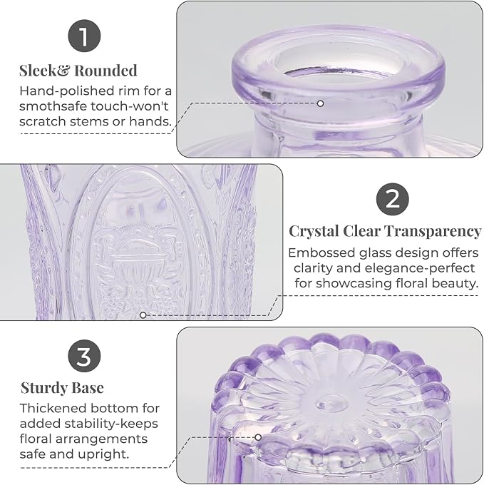 BEAHOT Bud Vase in Bulk - Flower Vases for Wedding Decorations, Glass Vase for Table Decorations, Small Vase for Home, Mother's Day, Centerpieces, Party, Office (32pack,Purple)