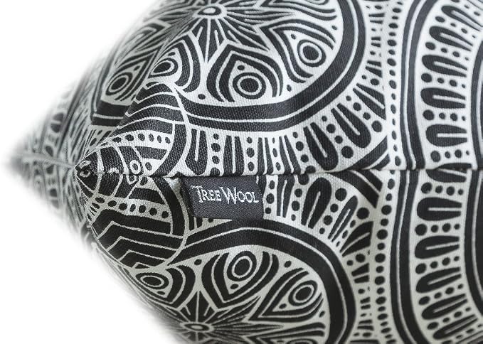TreeWool Mandala Accent Throw Pillow Covers 18x18 Set of 2 (Black) | Decorative Throw Pillowcases for Sofa & Couch; 100% Cotton Accent Covers Ideal for Spring & Summer Stylish Home Decor