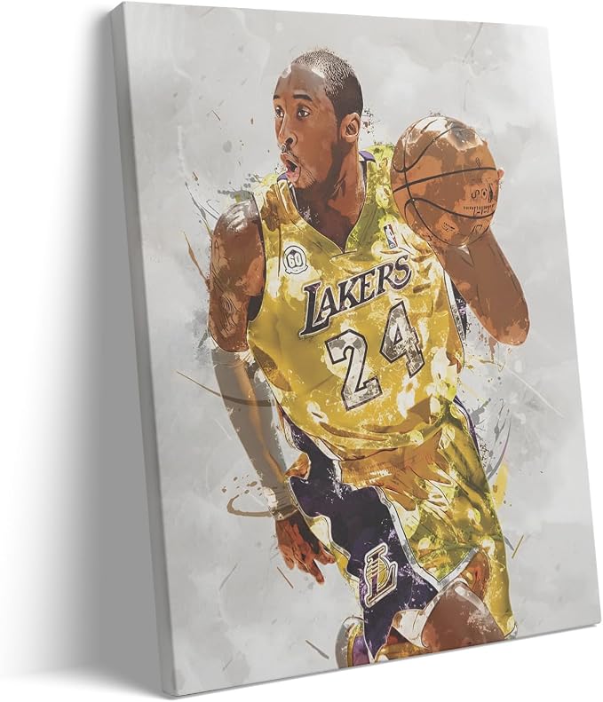 Kobe Bryant Basketball Canvas Wall Art, Sports Player Poster, 24x30 Inch | Abstract splash ink athletic artwork, motivational sports wall decor for teen boys room, bedroom, living room, gym or office