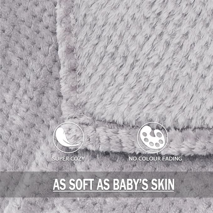 Exclusivo Mezcla Soft Waffle Fleece Bed Blanket Queen Size, Light Gray | Lightweight Plush Blanket for Bed, Bedroom, Cozy Flannel with Waffle Texture, Stylish Home Decor, All Season, 90x90 Inches
