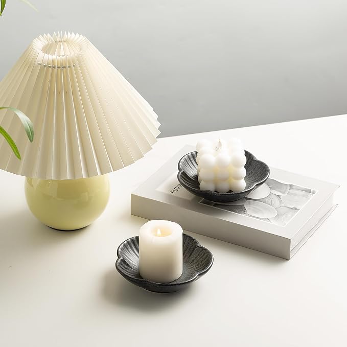 BEUNAIZER Ceramic Pillar Candle Holder Plate, Decorative Candlestick Holder