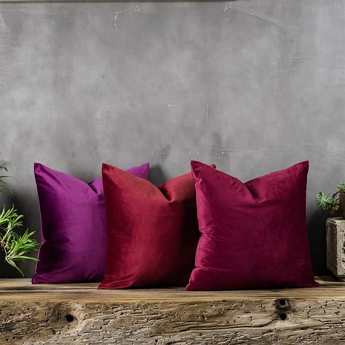 Purple Decorative Velvet Throw Pillow Covers 16x16 inch Set of 2 with Zipper Luxury Soft Solid Square Cushion Covers Case for Sofa Couch Bed Living Room