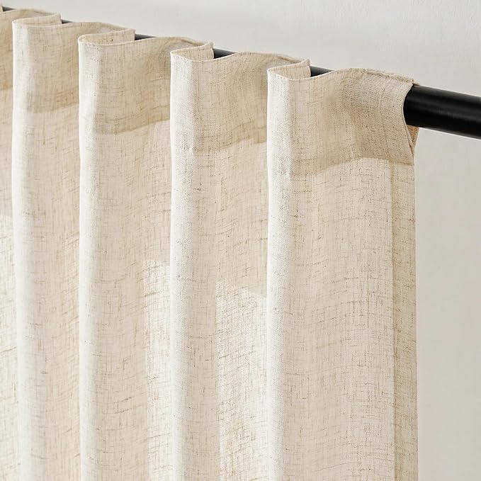 jinchan Linen Curtains Light Filtering Back Tab 50x84 Inch 2 Panels Beige | Semi Sheer Curtains 84 inch length for Bedroom Living Room, Modern Farmhouse Drapes with Rod Pocket, Natural Boho Curtains