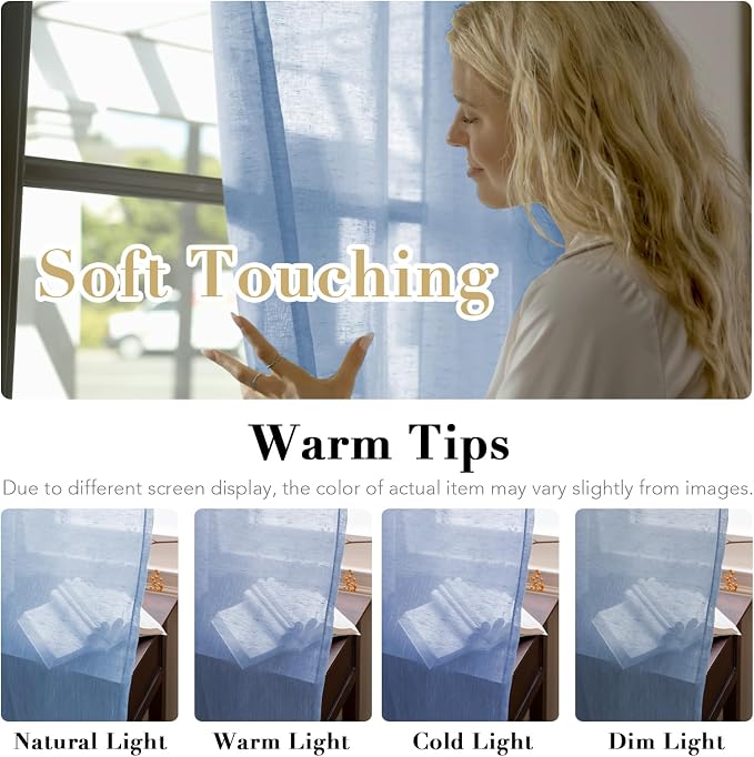 H.VERSAILTEX Linen Curtains Natural Blended Curtain Panels for Living Room/Light Reducing Linen Semi Sheer Curtains 96 inch Length 2 Panels Set Nickel Grommet Window Panels, 52" x 96", Chambray Blue