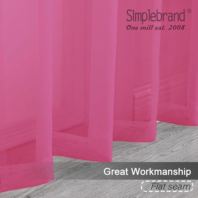 Simplebrand Hot Pink Sheer Curtains 84 Inches Long, Light Filtering Rod Pocket Solid Color Window Sheer Curtain Panels, Elegant Curtains & Drapes for Living Room, Bedroom 2 Panels 42" W x 84" L