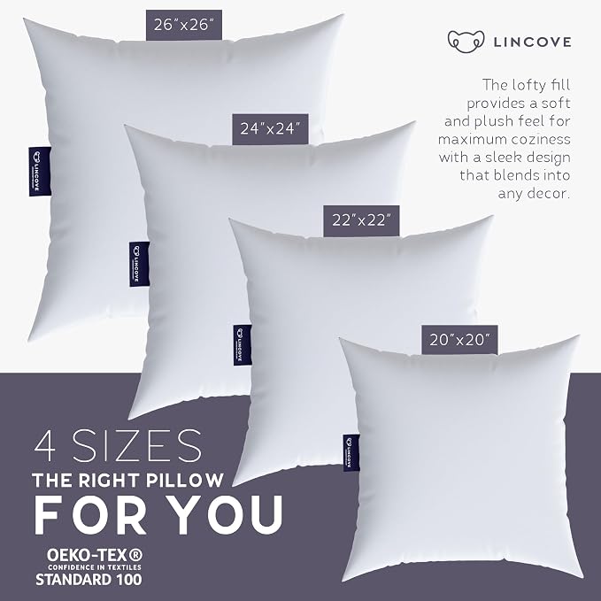 Lincove Euro Throw Pillow Insert Square 24"x24" Pillow – Made in Canada, 100% Cotton Shell, Down Alternative Filling, Vegan-Friendly, Hypoallergenic - Decorative Couch Pillows, 1 Pack