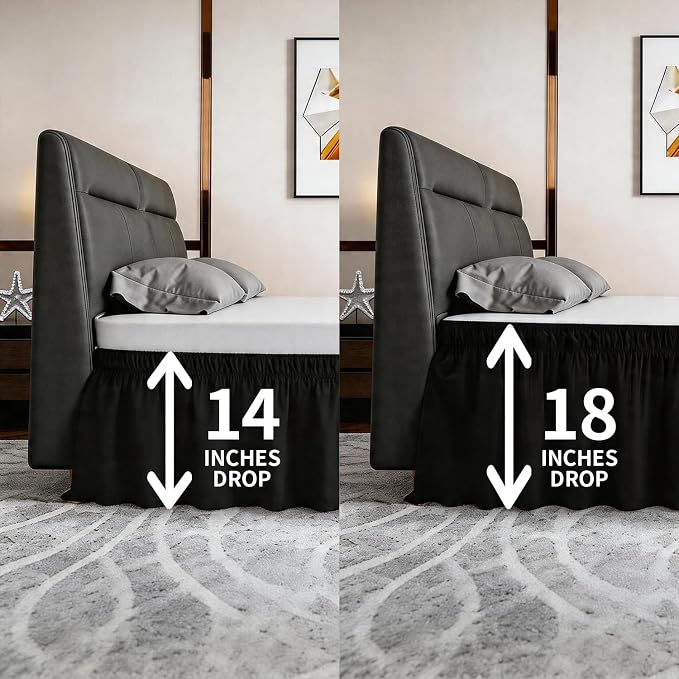 ANARACHON Queen Bed Skirt, Elastic Wrap Around Bed Skirt Queen Size, Bed Skirts for Adjustable Bed, Easy Fit with 14" Drop Length Tailored Drop Dust Ruffle (Black)