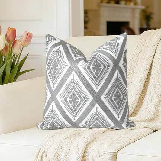 Slow Cow Embroidery Throw Pillow Cover Decorative Cushion Cover 20 x 20 Inch Grey